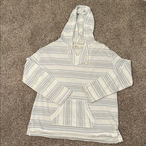 Ron Jon Blue/White Striped Hooded Gauze Beachy Pullover, Womens Large